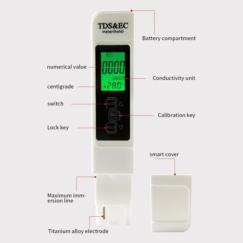 3 in 1 Water TDS Meter EC Conductivity Tester Temperature Tester TDS Pen Filter Water Quality Purity Monitor for Drinking Water