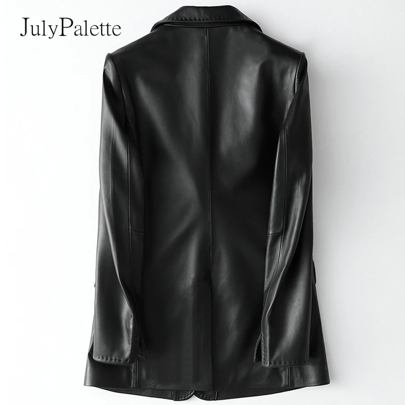 Julypalette Real Sheepskin Leather Blazer Jackets 2022 Spring Fashion Notched Collar Genuine Leather Office Ladies Jacket Coats