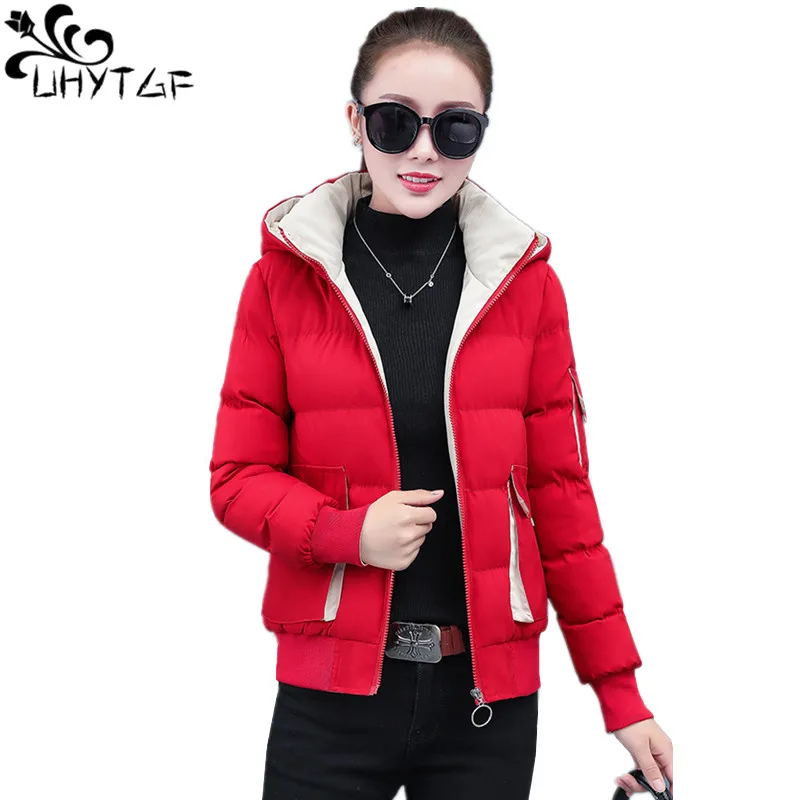 

UHYTGF Women Down Parka Warm Coat Big size Female Clothes Down Cotton Jacket Women Winter Jacket Women Short Cotton Coats X742