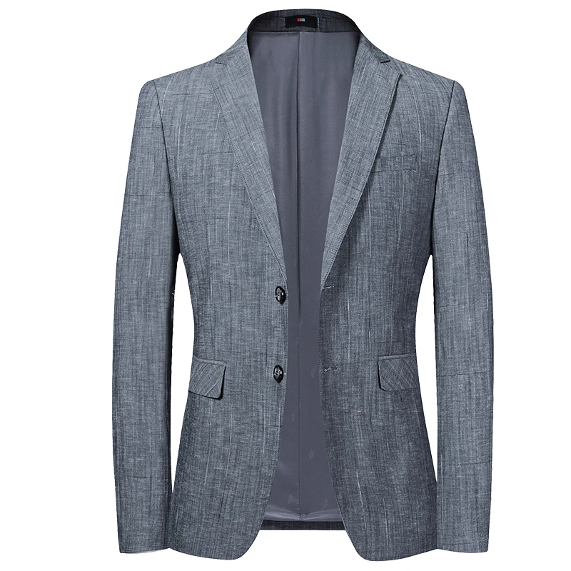 

New 2021 Arrival Mens Fashion Cotton Linen Blazer Suit Spring High Quality Gray Size M-4XL