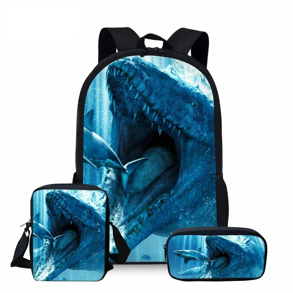 3D Mosasaurus Dinosaur Pattern School Bag Set/3Pcs for Teen Boys Children Kids Daily Book Bags Custom Students Mochilas