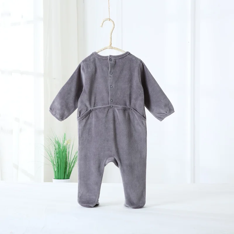 Baby footies rompers clothes long sleeves newborn overalls kids boy and girls grey clothes baby velour winter crown romper