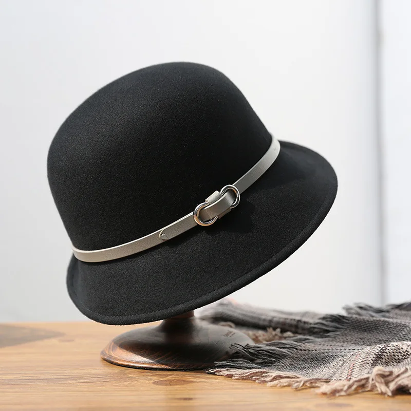 Pure Wool Basin Hat Women's Winter Warm Hat Fashion British Dress Dome Women's Banquet Retro Top Hat for Wedding Wholesale