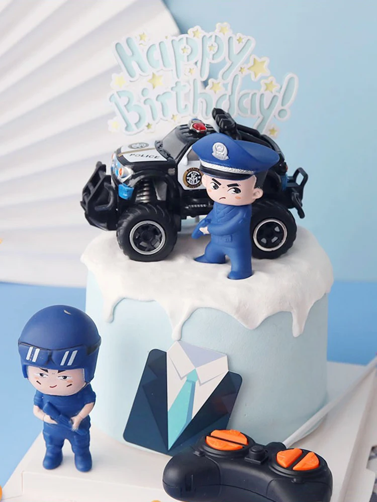 Police Cake Toppers Policewoman Male Policeman Plane Handcuffs Call Machine Decoration Happy Birthday Party Kids Boy Girl