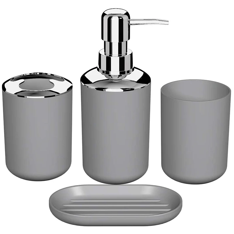 4 pezzi di Plastica Set di Accessori Da Bagno, Vasca Da Bagno Toilette Pennello Set di Accessori con Spazzolino Da Denti Holder, Holder Spazzolino Cup