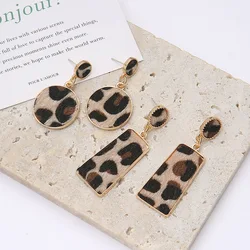 Korean Fashion Autumn Winter New Square Suede Leopard Earrings for Women Simple Geometric Round Trapezoid Stud Jewelry Wholesale
