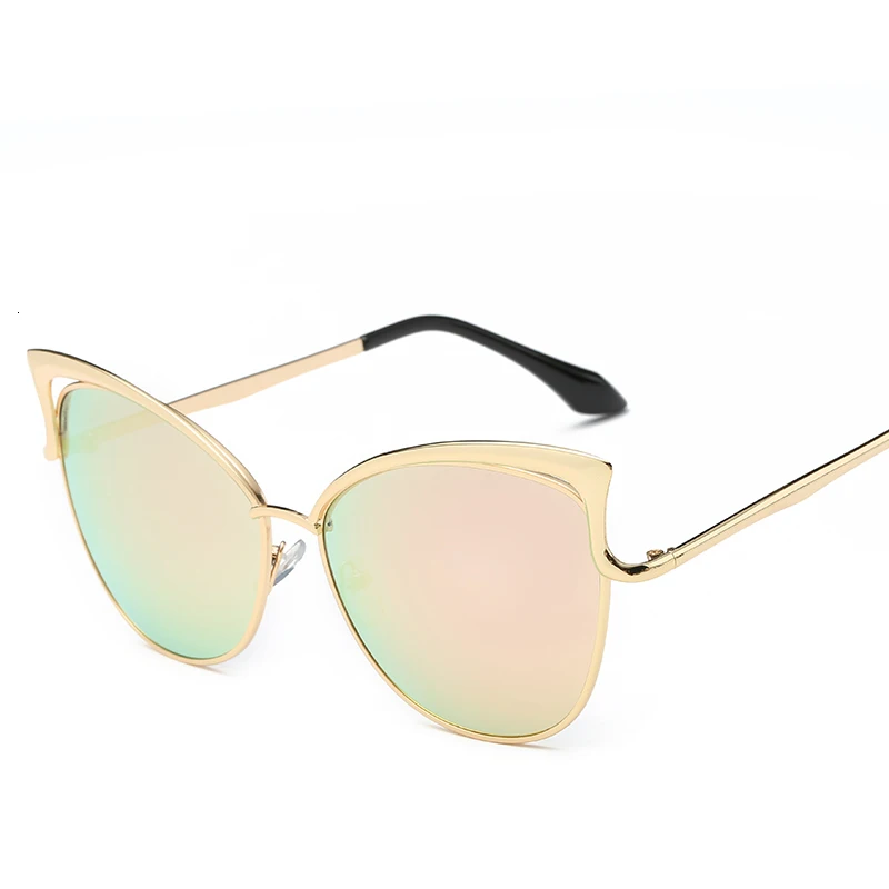 LONSY Sexy Cat Eye Sunglasses Women Brand Design Metal Frame Mirror Rose Gold Sun Glasses Female UV400 Retro Oculos De Sol Gafas