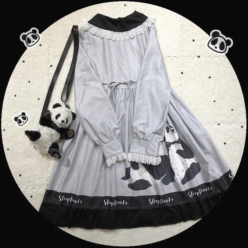 Kawaii สาว Gothic Op Loli Ruffle คอสเพลย์ชุดเจ้าหญิง Tea Party พัฟแขนเอวสูง Peter Pan COLLAR พิมพ์ชุด