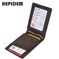 HEPIDEM – portefeuille RFID en cuir véritable Crazy Horse pour homme, porte-monnaie de haute qualité, pochette frontale, 2020, 181