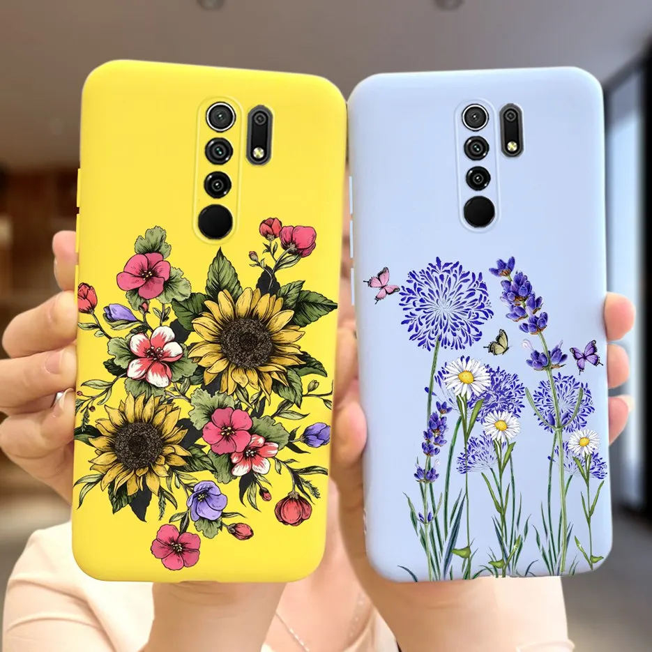 For Xiaomi Redmi 9 Case Soft Silicone Stylish Flower Phone Back Cover For Xiaomi Poco M2 PocoM2 Cases Redmi 9 Redmi9 Prime Coque