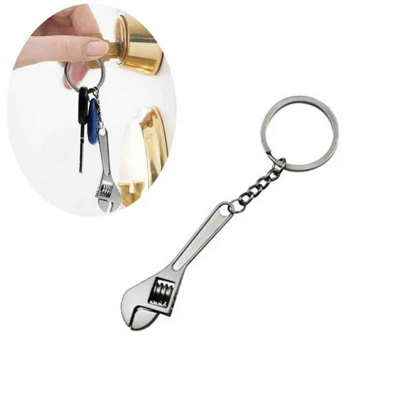 Car Key Chains Mini Metal Wrench Creative Silver Keychain Decoration Crafts Stainless Steel Key Ring Ornaments Simulation Wrench