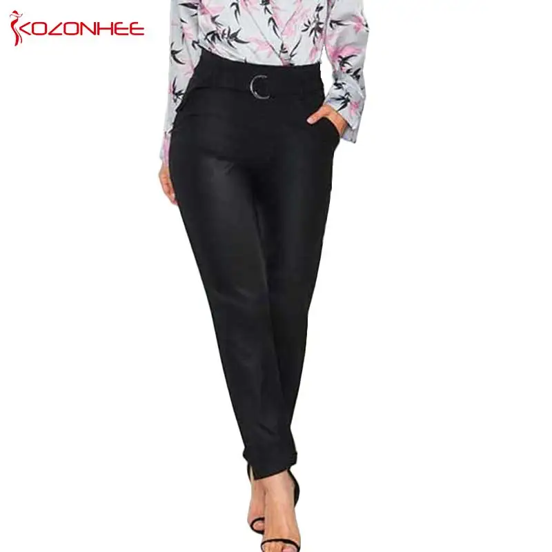 

Fashion Superelastic Black PU Leather Pants Women Stretch Women's High Waist Pants woman Loose Harem PU Leather pants #75