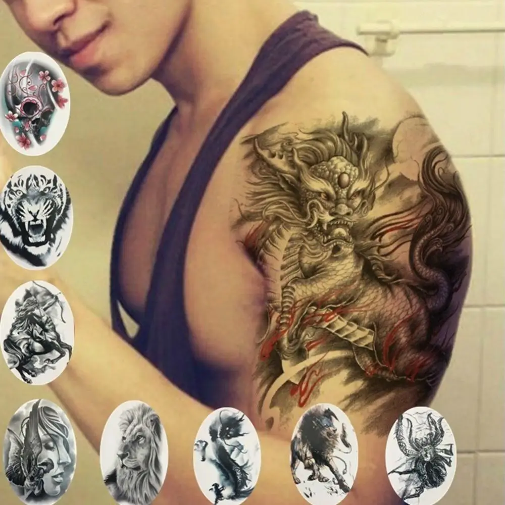 Lion Tiger Tattoo Dragon Cool Stuff Sticker Festival Art Cheap Things Tatoo Fake Touch Hides Body Jewelry Makeup Fashion For Her