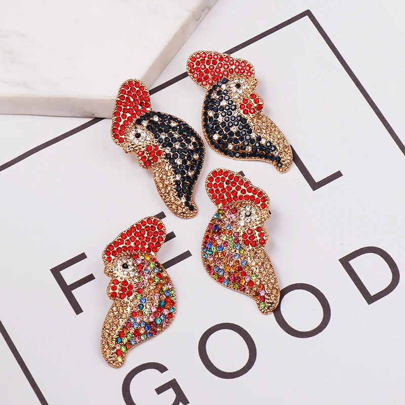 FASHIONSNOOPS Fashion Multicolored Crystal Drop Earrings Women Animal Birds Fruits Maxi Statement Earrings Wedding Party Jewelry