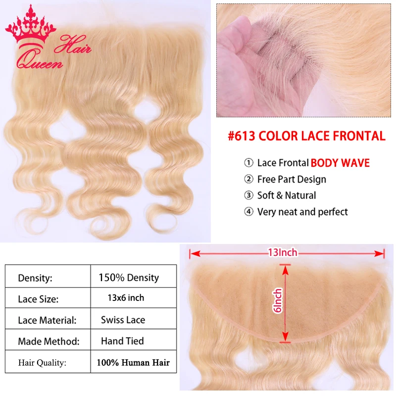 Queen Hair #613 13x6 13x4 4x4 Lace Frontal Pre Plucked Body Wave 613 Blonde Brazilian Human Hair Closure Swiss Lace Baby Hair