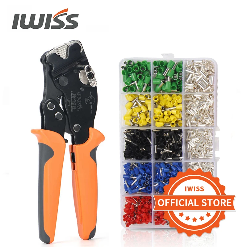 IWISS SN-TG16 0.25-16mm² Tubular Terminal Crimping Pliers Kit Hand Tools Adjust Knob To Control Crimp Size Ferrule Clamps Set