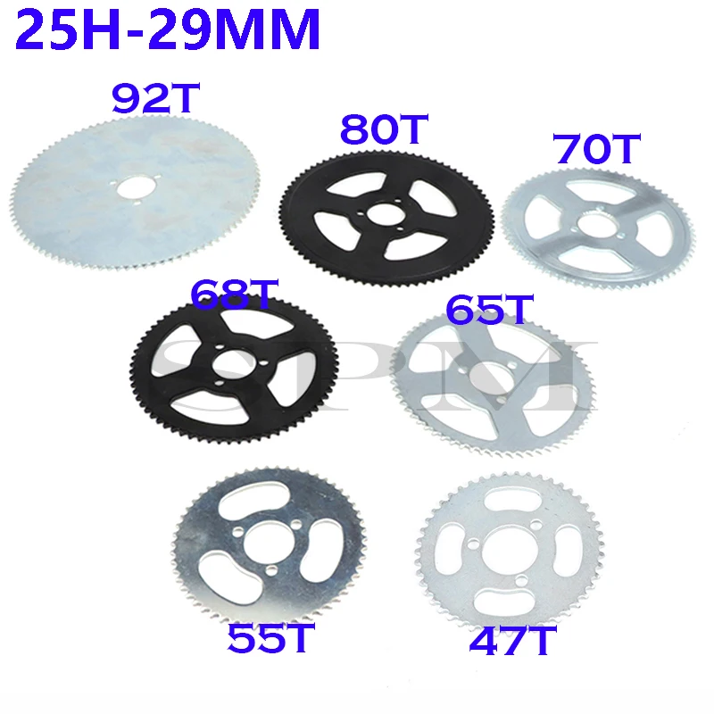 Rear sprocket 25H 47t 55t 62t 64t 66t 65t 68t 70t 72t 76t 80t 92t 26/29/54MM suitable for micro motorcycle two-stroke sprocket