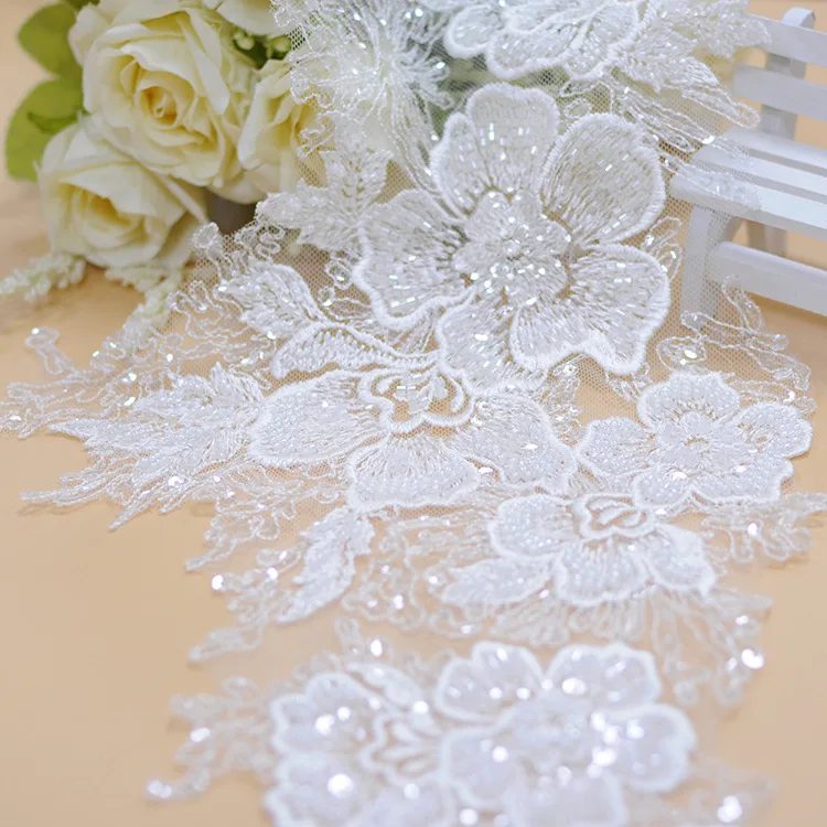 New Handmade White Wedding Beaded Car Bone Lace Clothing Accessories 2Yard/pack