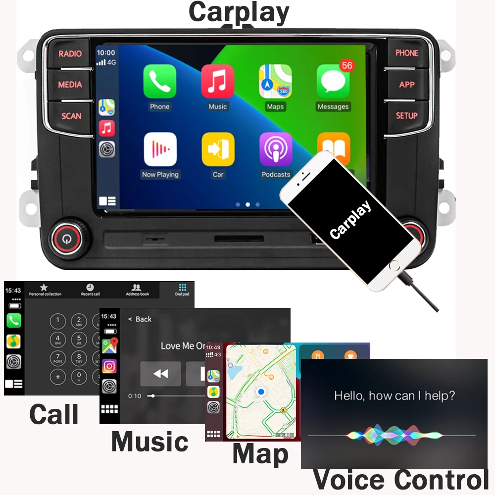 SCUMAXCON Car Audio Radio RCD360 Pro2 187B Android Auto,Carplay,Bluetooth,OPS,RVC,USB For VW GOLF 5 6 PASSAT POLO TIGUAN CADDY