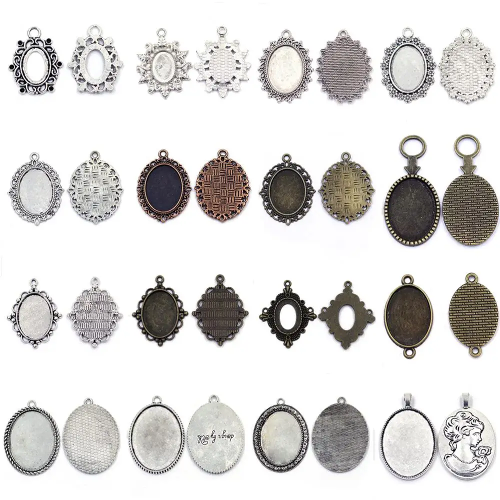 

20g Pendants Cameo Cabochon Base Tray Bezel Setting Oval Blank Bronze Silver Tone