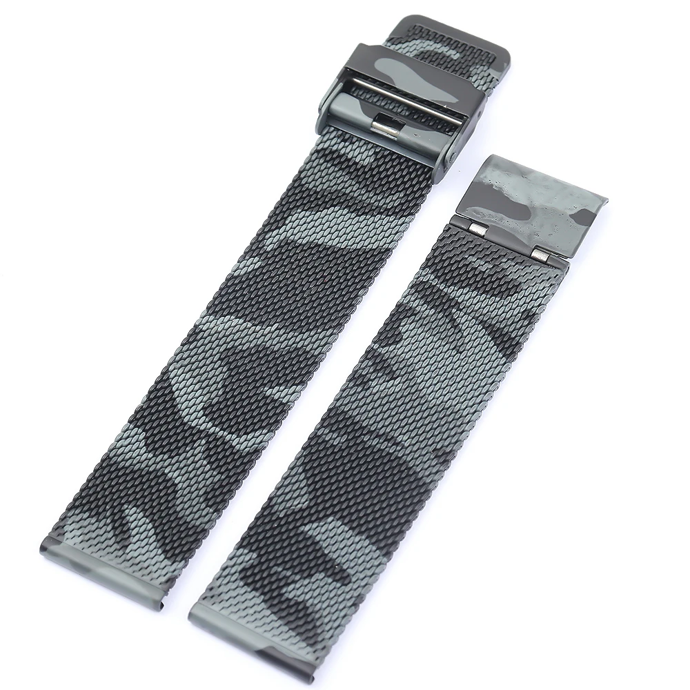 Camuflaje Milán negro correa/20mm/22mm reloj banda de acero inoxidable de la malla de la correa doble broche de relojes de pulsera bandas