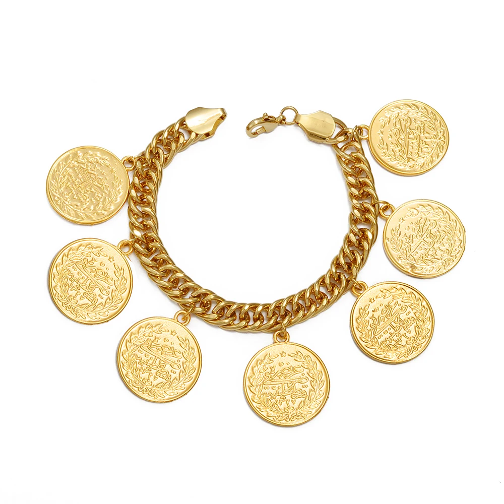 Anniyo Turkish Coin Bracelet for Women Men Turkey\'s Ancient Coins Banglet Turk Jewelry Gold and Silver Color #122601