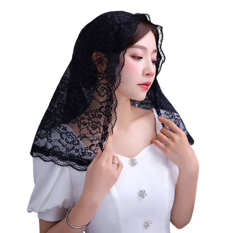 Spanish Style Lace Traditional Vintage Mantilla Veil Latin Mass Head Covering Scarf for Catholic Church Chapel 2 Colors