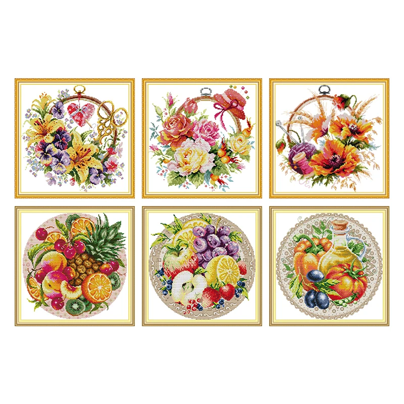 

Printed Fabric Cross Stitch Kit Flower Basket - Red Poppy Flowers Series Counted 14CT 11CT Thread Rose Embroidery Needlework Set