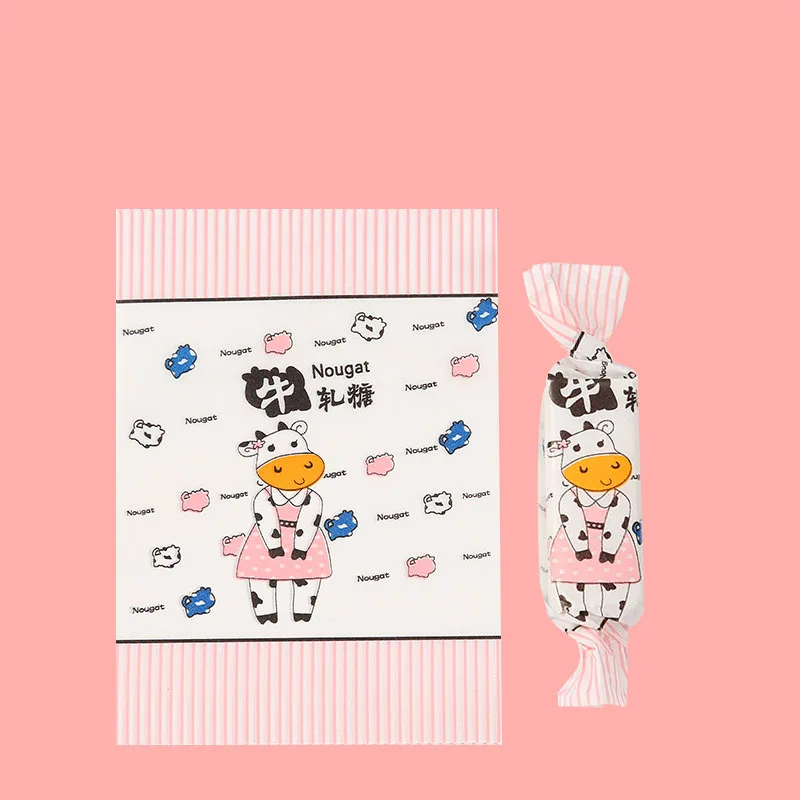 AQ 500pcs/lot Falling Cow Brindle Clouds Decor Candy Wrapper Pink Stripes Frame Cartoon Dancing Little Cow Nougat Wrapping Paper