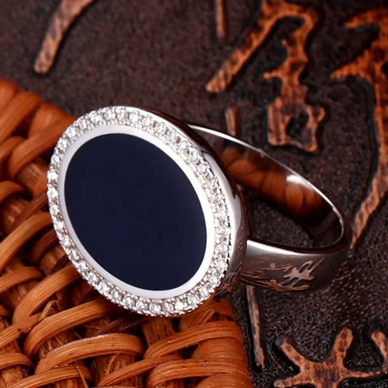 BOCAI New Real Solid s925 Silver Jewelry Simple Noval ring, personality, ovel and High-quality Crystal Glue Man Ring