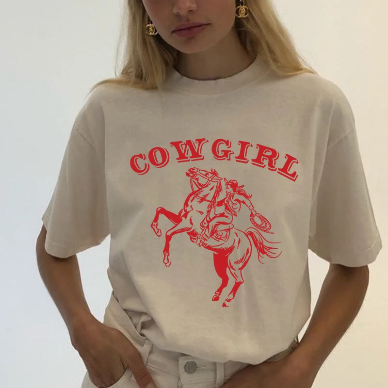 1pcs Fashion CowGirl T-shirts girl high quality soft cotton  summer women tees streetwear easy fit femme vestidos dropshipping