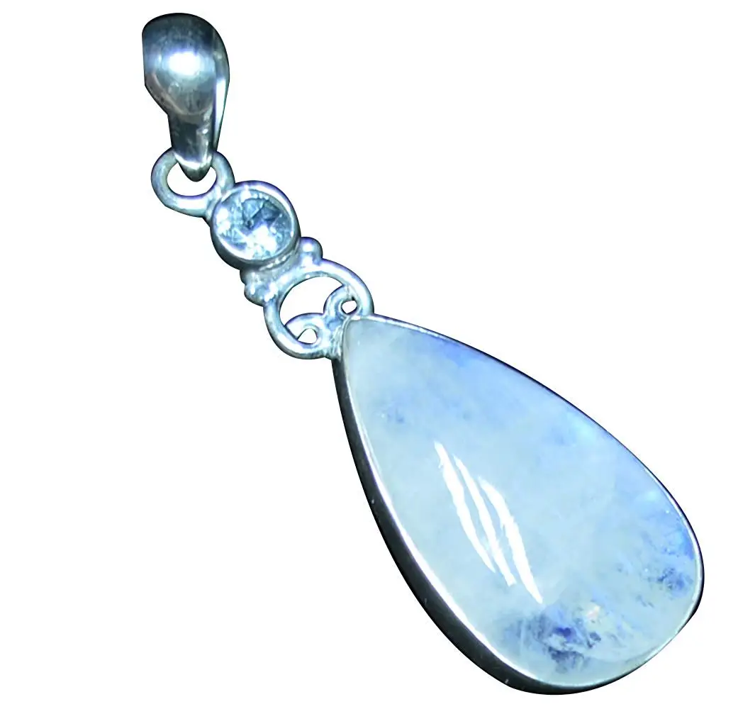 

Genuine Blue Fire Moonstone + Blue Topaz Pendant 925 Sterling Silver, 54.4 mm, 2SP0649