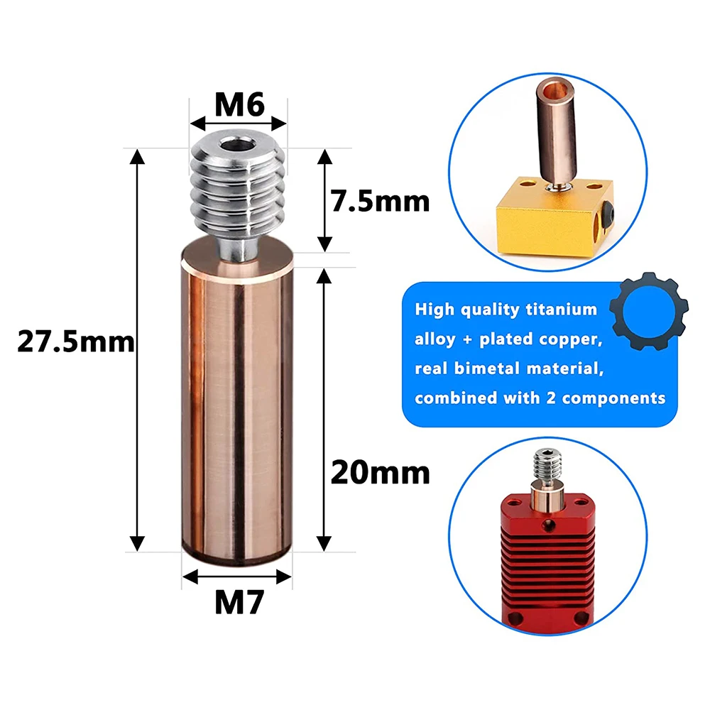 โลหะ Bimetal Heatbreak ทองแดงไทเทเนียมสูงอุณหภูมิสำหรับ Creality CR10 S4 S5 Ender 3 V2 Pro 5Hotend อัพเกรด