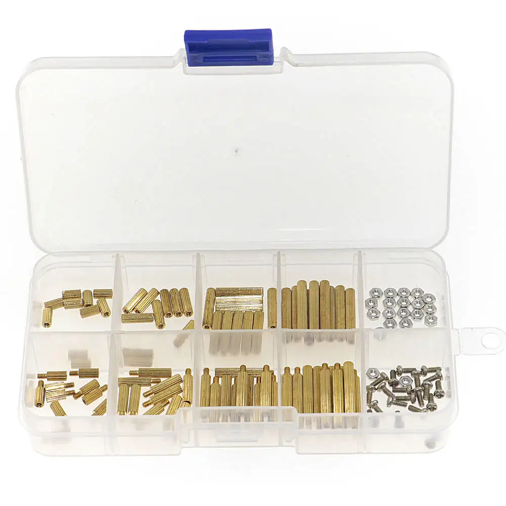 120Pcs/Box M2 Brass Knurled Standoff Male Female Round Column Pillar Spacer for PCB Board