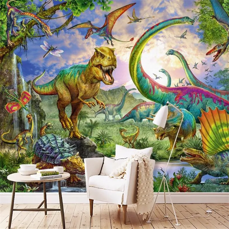 

Milofi Custom 3D wallpaper mural hand-painted Park dinosaur Tyrannosaurus children's room background wallpaper mural