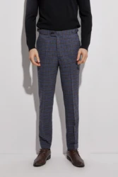 Pantalon à carreaux bleu foncé avec manchette pour homme, coupe couvertes, pantalon d'affaires, sur mesure, ajusteurs latéraux, 2020