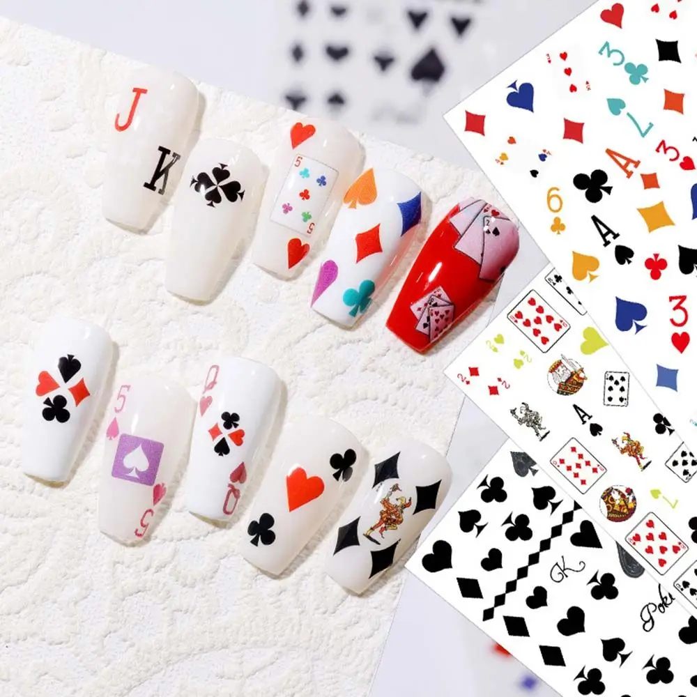 Wodoodporne Naklejki Interesujące Modne Karty do Gry Projekt Manicure Poker Nail Art Naklejka DIY Dekoracja Paznokci