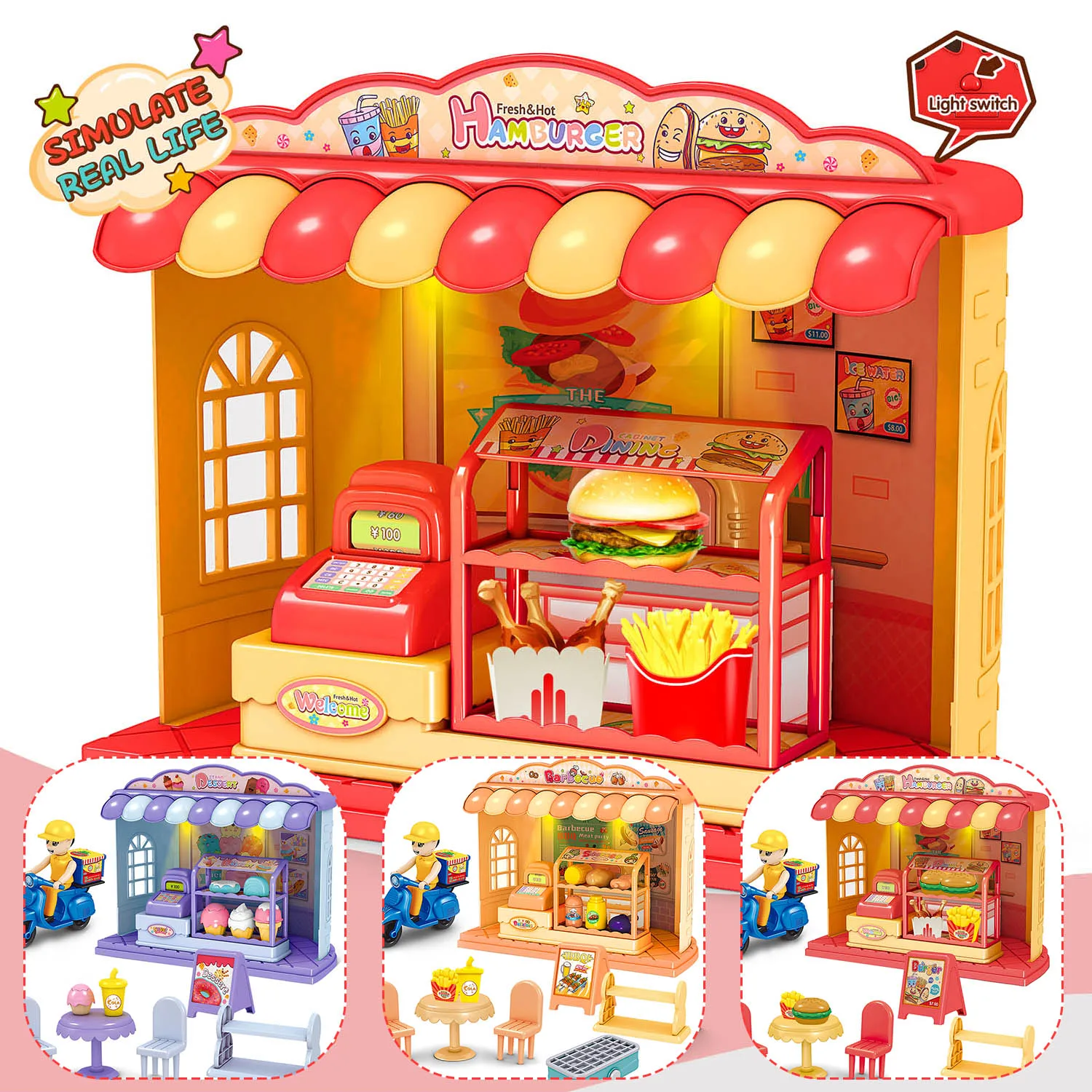 Funny simulation store pretend to sell hamburger Dessert and barbecue pretend play toys store playset for kids Christmas gift