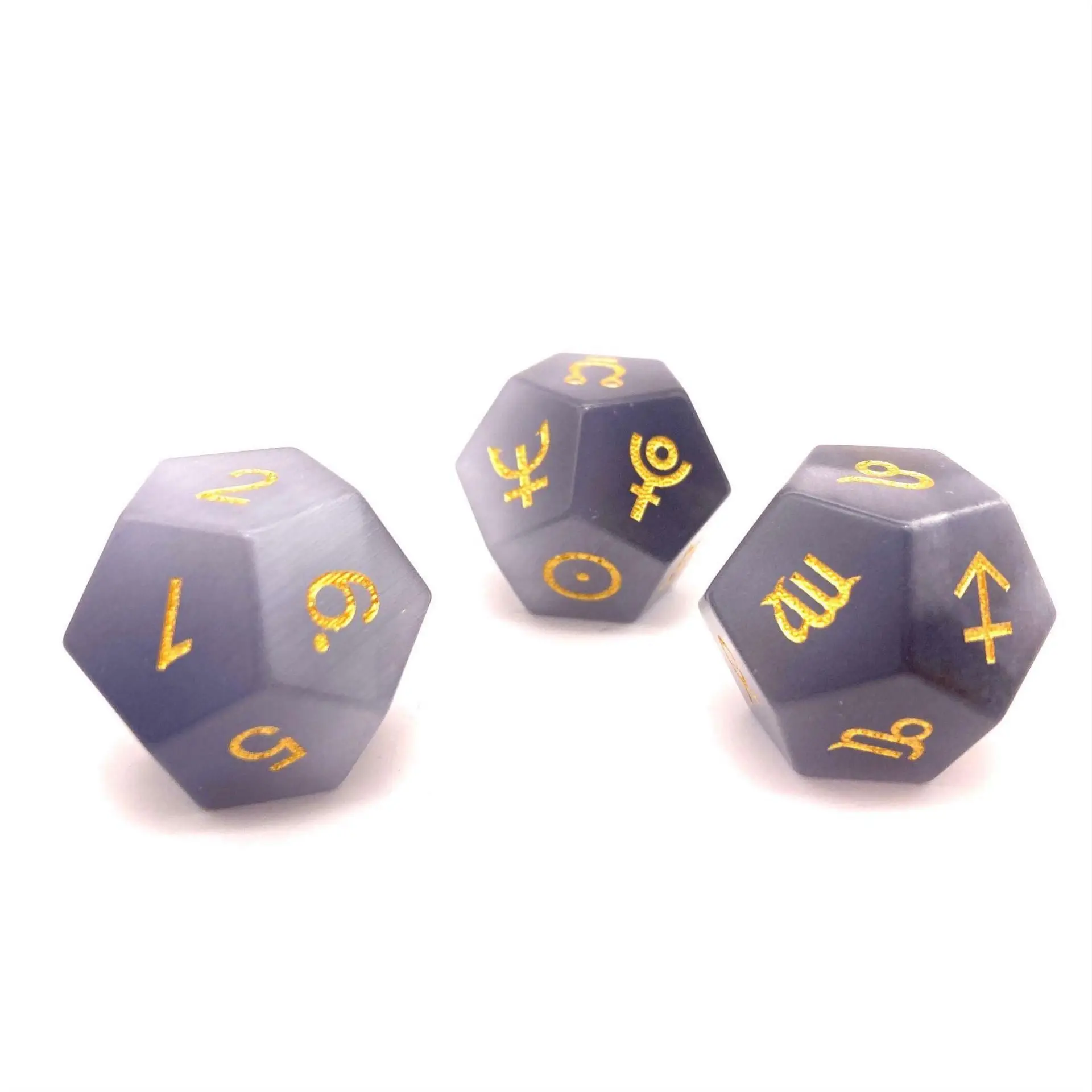 Gray Cat's Eye Stone Dice Set Gem Constellation Symbol Divination Dice Zodiac Sign Tarot Astrology Dice D12 Collection Craft