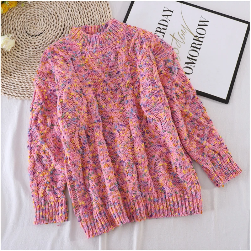 Fashion 2020 New Women Chic Rainbow Candy-Color Polka Dot Students Soft Sexy Warm Sweet Knitted Color-Hit Pullover Sweater