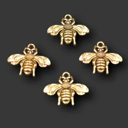 20pcs Antique Gold Color 3D Bee Pendant Retro Bracelet Earrings Metal Accessories DIY Charm Jewelry Crafts Making P692