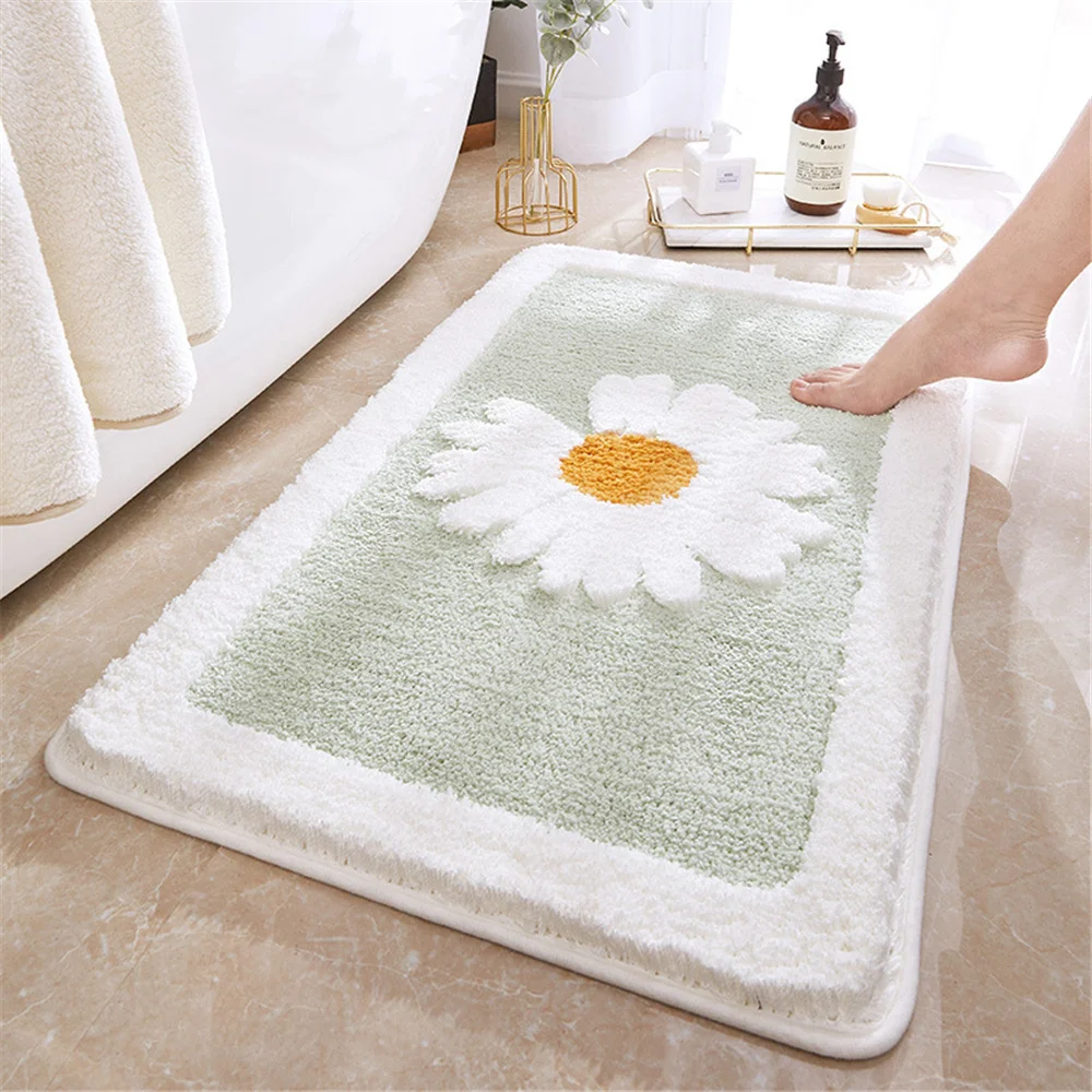 Soft Bath Mat Bathroom Non-Slip Rug Daisy Flower Kitchen Hallway Absorbent Microfiber Mat Anti-fall Doorway Floor Toilet Mat