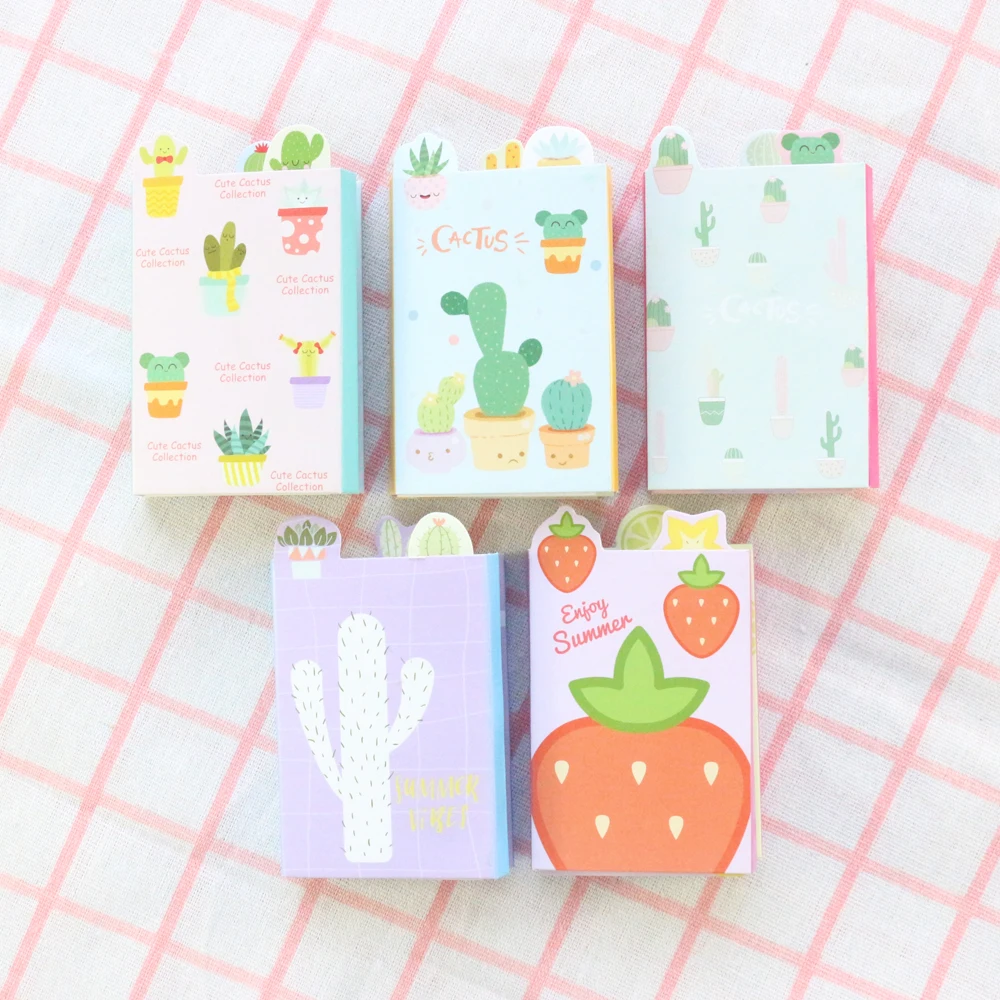 Domikee new cute cartoon cactus school student folding sticky memo pad sheets kid candy Korean self adhesive note pad stationery