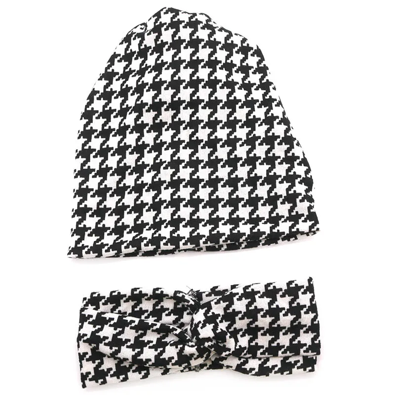 

Women Black&white printing Slouchy Beanies hats new Soft Women Houndstooth headbands Men Women Knit caps baggy hats Dropshipping