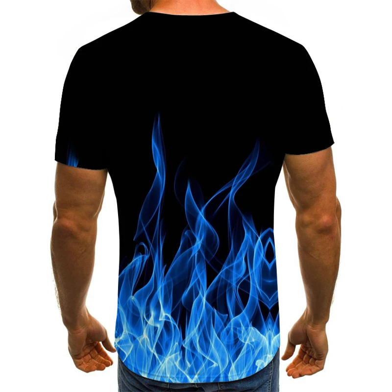 2021 new flame men\'s T-shirt summer fashion short-sleeved 3D round neck tops smoke element shirt trendy men\'s T-shirt