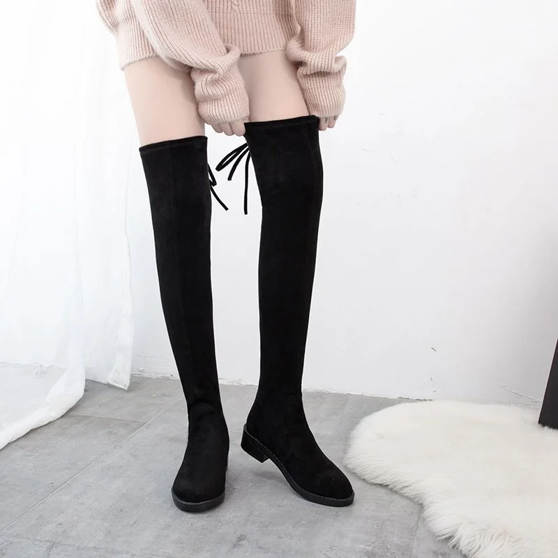 Thigh High Boot Female Autumn Winter Women\'s Over The Knee Boots Flat Stretch Sexy Fashion Shoes 2021 Black Casual Large Size 43