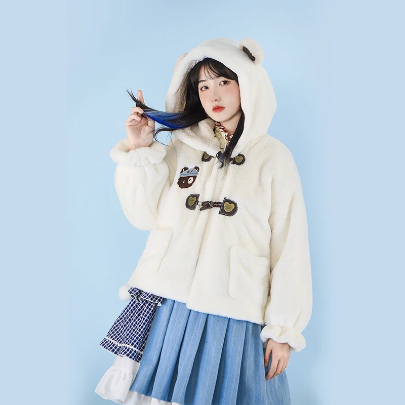 

Lolita Japanese coat lamb Lolita winter plus velvet keep warm fresh sweet lolita top kawaii girl college style loli cos loli