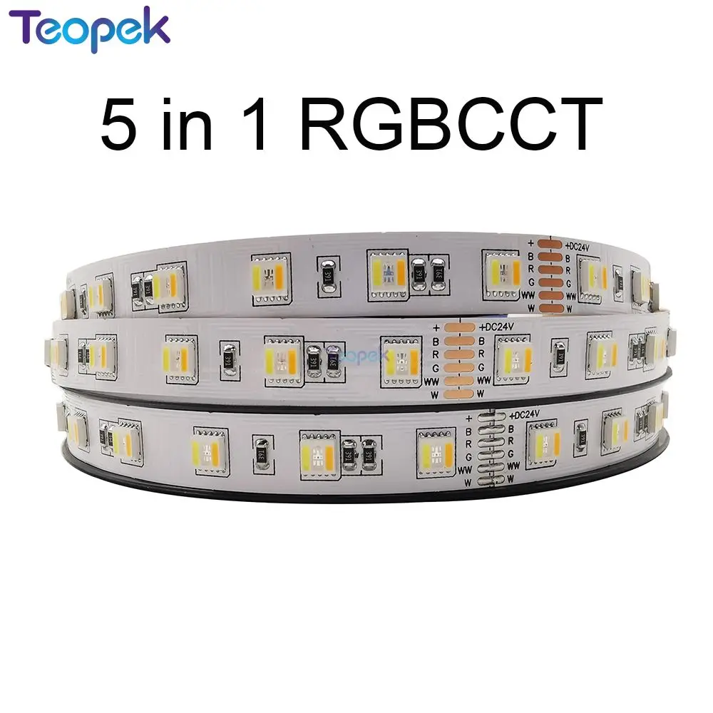 5050 RGB CCT LED 스트립 5M DC 12V 24V RGB + CCT 5050 + 2835 RGB + 듀얼 화이트 RGBCW 5 1 화이트 따뜻한 화이트 유연한 LED 빛 스트립