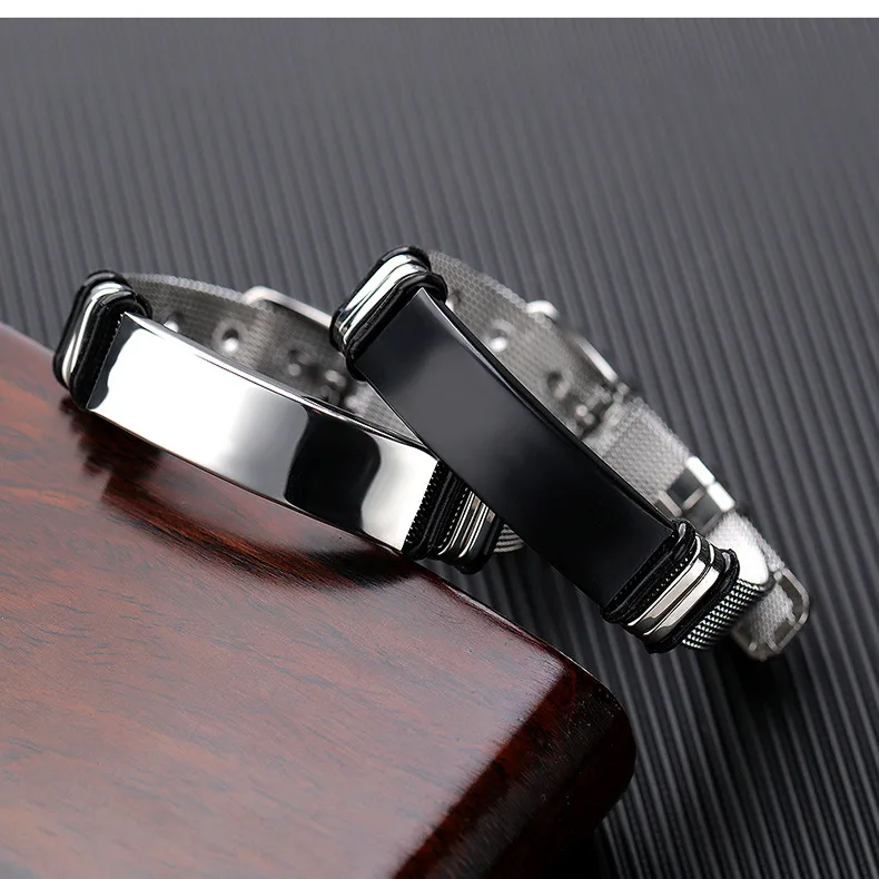 Punk Custom Name Gravieren Logo Id Armbänder Net Band Trendy Edelstahl Stehlen Armband Männer Freundschaft Armbänder Schmuck – Detail 4