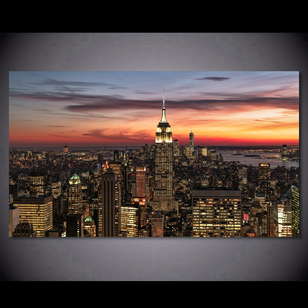 Building City New York Skyscraper Sunset USA Home Decar Posters Canvas Print Wall Art Frameless painting Living Room Decorations